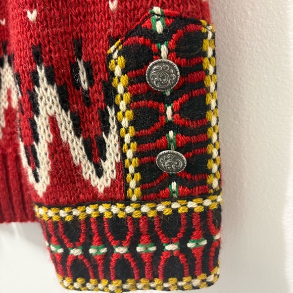 Vintage Nordic 100% Wool Knit Norway Fair Isle Ski Sweater Engraved Clasp - Picture 2 of 7